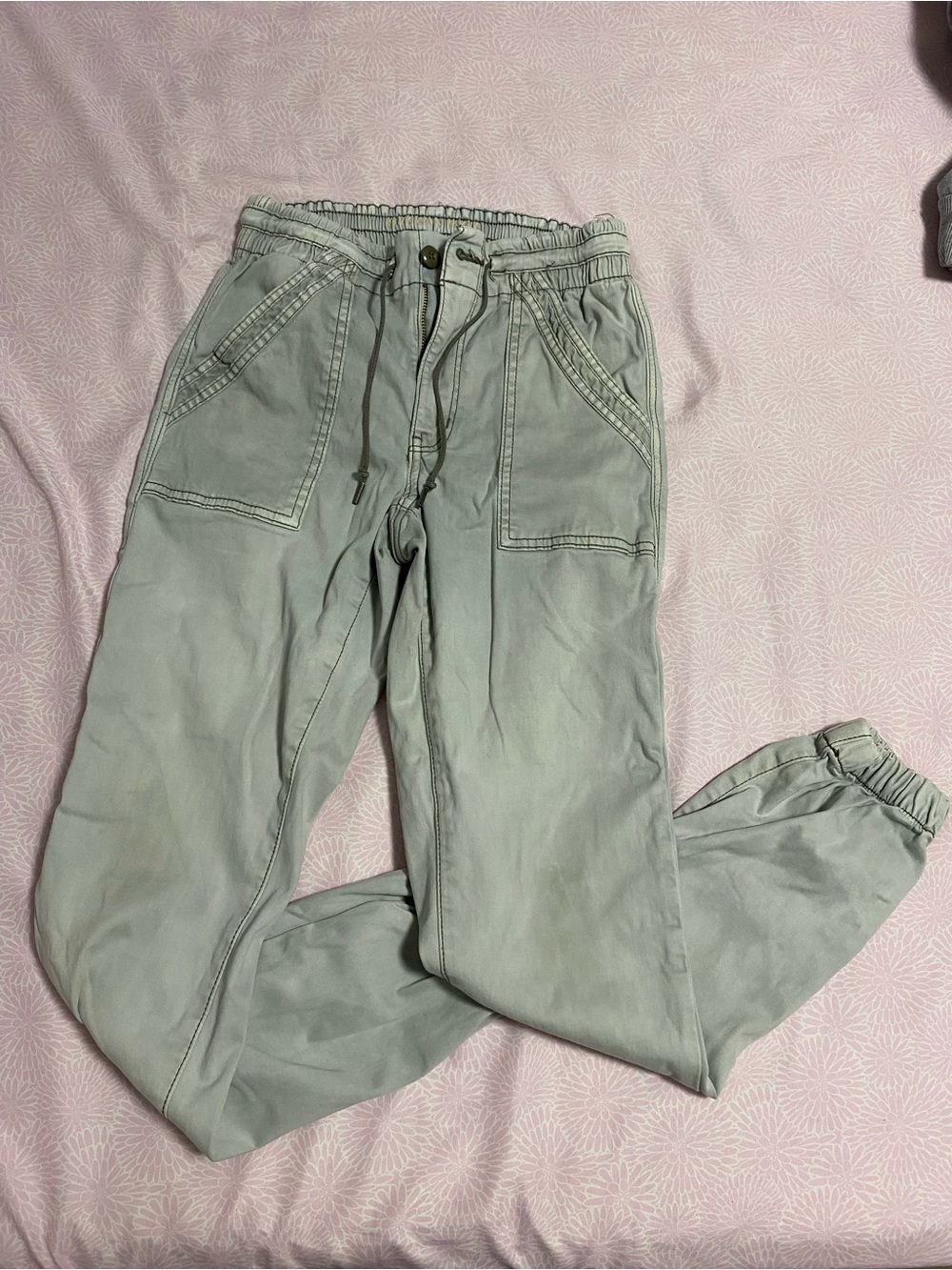 American Eagle Outfitters Kids Sage-Gray Drawstring Joggers